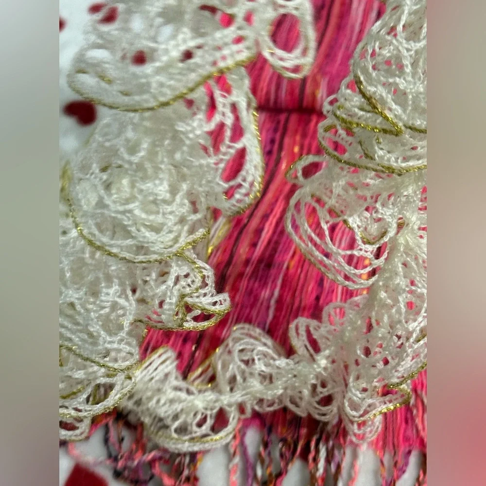 1 White Knit Scarf & Gold Threading + 1 Pink knit Scarf with Multicolor Accents!